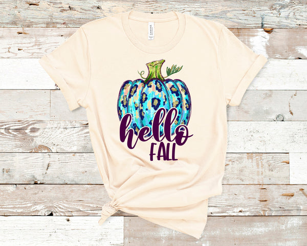 Hello Fall Pumpkin Full Color High Heat Screen Print Transfer