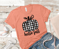 Hello Fall Plaid Pumpkin Adult Screen Print Transfer